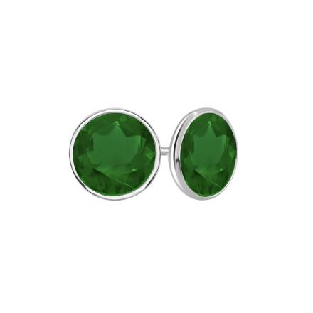 Lab Grown Gemstone Green Emerald Stud Earrings Round 1.00 ct. tw. 18k White Gold Bezel