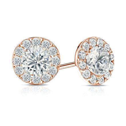 Natural Diamond Stud Earrings Round 2.50 ct. tw. (G-H, SI2) 14k Rose Gold Halo