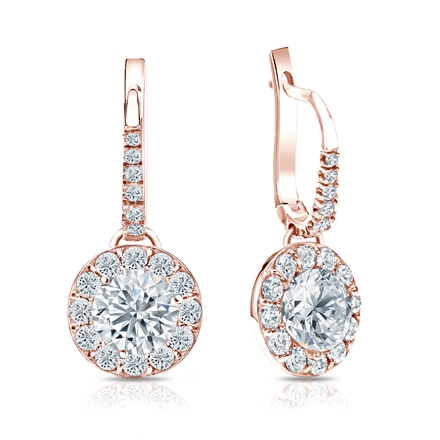 Natural Diamond Dangle Stud Earrings Round 2.50 ct. tw. (I-J, I1) 14k Rose Gold Dangle Studs Halo