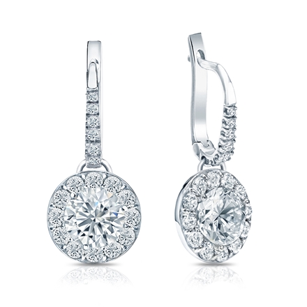 Natural Diamond Dangle Stud Earrings Round 2.50 ct. tw. (I-J, I1-I2) Platinum Dangle Studs Halo