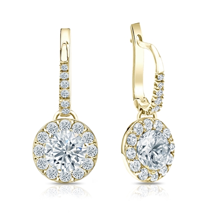 Natural Diamond Dangle Stud Earrings Round 2.50 ct. tw. (G-H, VS1-VS2) 18k Yellow Gold Dangle Studs Halo