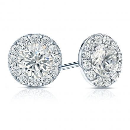Natural Diamond Stud Earrings Round 3.00 ct. tw. (G-H, VS2) Platinum Halo