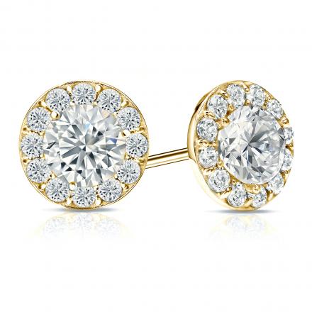 Certified 14k Yellow Gold Halo Round Diamond Stud Earrings 3.00 ct. tw. (G-H, VS1-VS2)