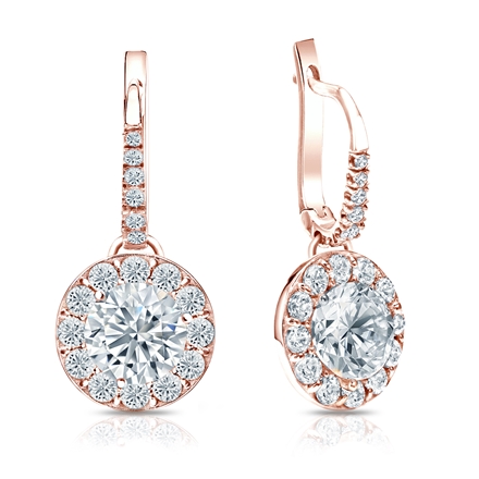 Natural Diamond Dangle Stud Earrings Round 3.00 ct. tw. (H-I, SI1-SI2) 14k Rose Gold Dangle Studs Halo