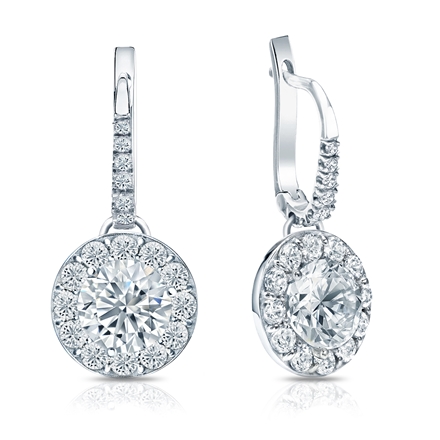 Natural Diamond Dangle Stud Earrings Round 3.00 ct. tw. (I-J, I1) Platinum Dangle Studs Halo