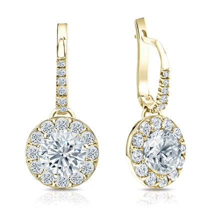 Natural Diamond Dangle Stud Earrings Round 3.00 ct. tw. (I-J, I1-I2) 14k Yellow Gold Dangle Studs Halo