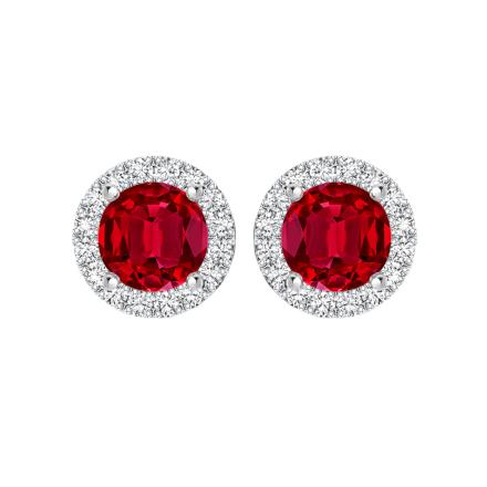 Lab Grown Gemstone Ruby Stud Earrings Round 2.00 ct. tw. Platinum Halo