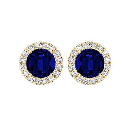 Lab Grown Gemstone Blue Sapphire Stud Earrings Round 1.00 ct. tw. 14k Yellow Gold Halo