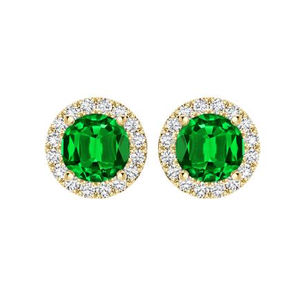Lab Grown Gemstone Green Emerald Stud Earrings Round 3.00 ct. tw. 14k Yellow Gold Halo