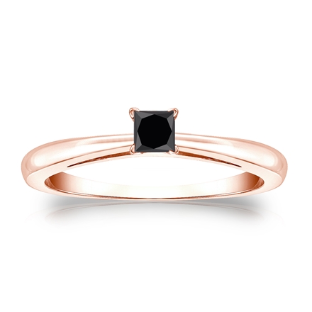 Certified 14k Rose Gold 4-Prong  Black Diamond Solitaire Ring 0.25 ct. tw.