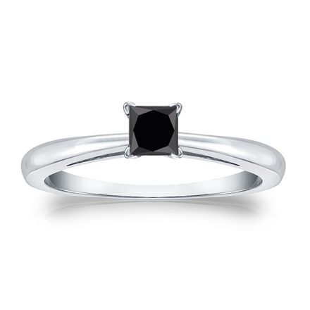 Certified 18k White Gold 4-Prong  Black Diamond Solitaire Ring 0.50 ct. tw.