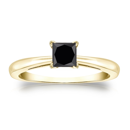 Certified 18k Yellow Gold 4-Prong  Black Diamond Solitaire Ring 0.75 ct. tw.
