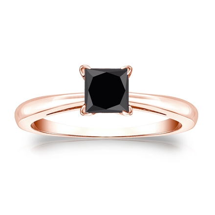 Certified 14k Rose Gold 4-Prong  Black Diamond Solitaire Ring 1.00 ct. tw.