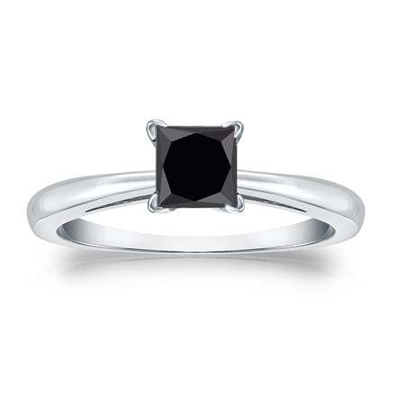 Certified 18k White Gold 4-Prong  Black Diamond Solitaire Ring 1.00 ct. tw.