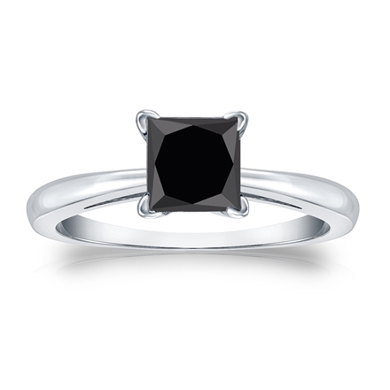 Certified 14k White Gold 4-Prong  Black Diamond Solitaire Ring 1.50 ct. tw.