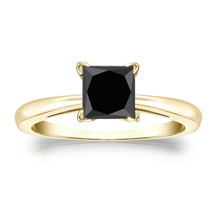 Certified 14k Yellow Gold 4-Prong Black Diamond Solitaire Ring 1.50 ct ...