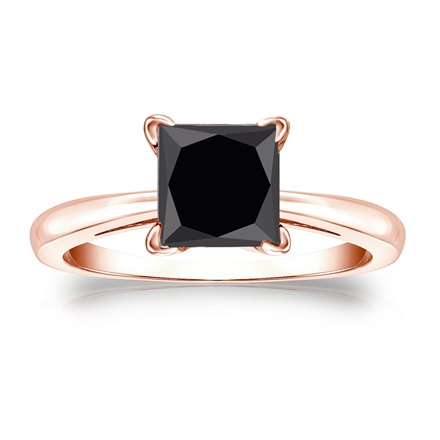 Certified 14k Rose Gold 4-Prong  Black Diamond Solitaire Ring 2.00 ct. tw.