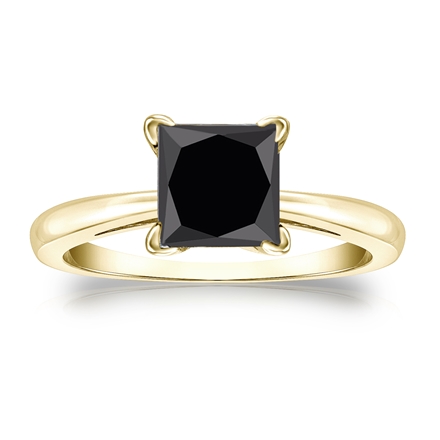 Certified 14k Yellow Gold 4-Prong  Black Diamond Solitaire Ring 2.00 ct. tw.