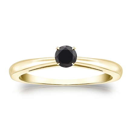 Certified 18k Yellow Gold 4-Prong  Black Diamond Solitaire Ring 0.25 ct. tw.