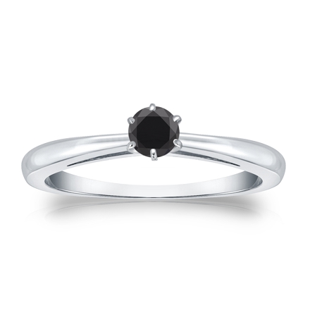 Certified 18k White Gold 6-Prong  Black Diamond Solitaire Ring 0.25 ct. tw.