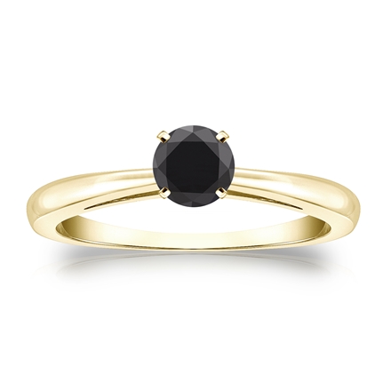 Certified 18k Yellow Gold 4-Prong  Black Diamond Solitaire Ring 0.50 ct. tw.