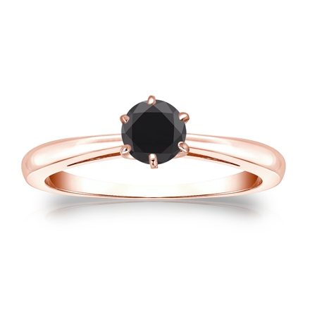 14k Rose Gold 6-Prong  Black Diamond Solitaire Ring 0.50 ct. tw.