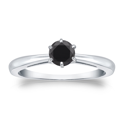 Certified 18k White Gold 6-Prong  Black Diamond Solitaire Ring 0.50 ct. tw.