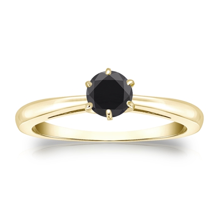 18k Yellow Gold 6-Prong  Black Diamond Solitaire Ring 0.50 ct. tw.