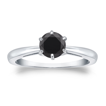 Certified 18k White Gold 6-Prong  Black Diamond Solitaire Ring 0.75 ct. tw.