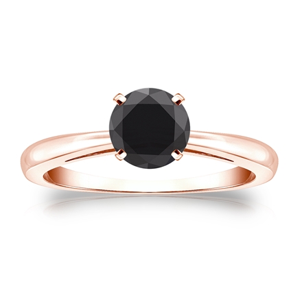 Certified 14k Rose Gold 4-Prong Black Diamond Solitaire Ring 1.00 ct ...