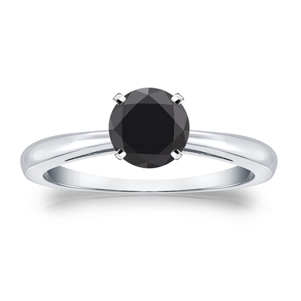 Certified 14k White Gold 4-Prong  Black Diamond Solitaire Ring 1.00 ct. tw.