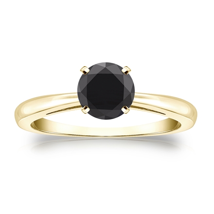 Certified 14k Yellow Gold 4-Prong  Black Diamond Solitaire Ring 1.00 ct. tw.