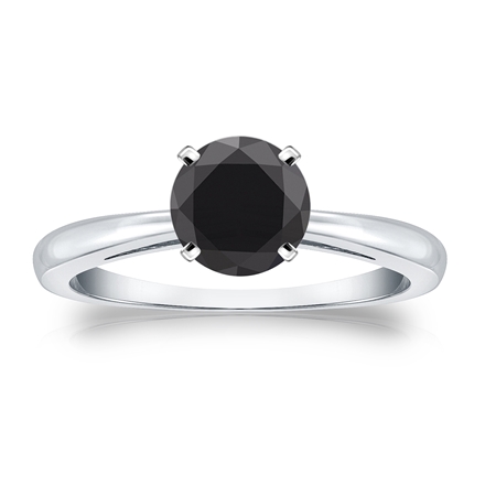 Certified 18k White Gold 4-Prong  Black Diamond Solitaire Ring 1.25 ct. tw.