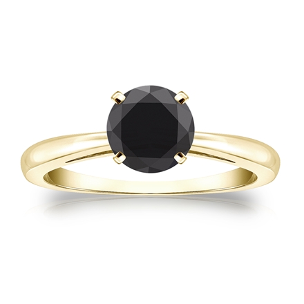 Certified 14k Yellow Gold 4-Prong  Black Diamond Solitaire Ring 1.25 ct. tw.