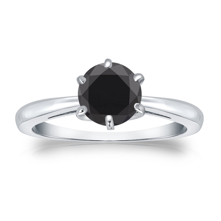Certified 14k White Gold 6-Prong  Black Diamond Solitaire Ring 1.25 ct. tw.