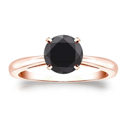 Certified 14k Rose Gold 4-Prong  Black Diamond Solitaire Ring 1.50 ct. tw.