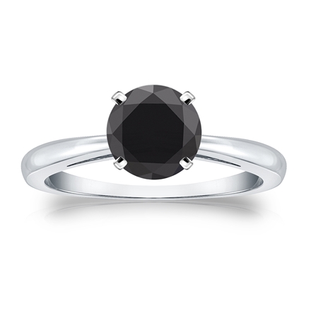 Certified 18k White Gold 4-Prong  Black Diamond Solitaire Ring 1.50 ct. tw.