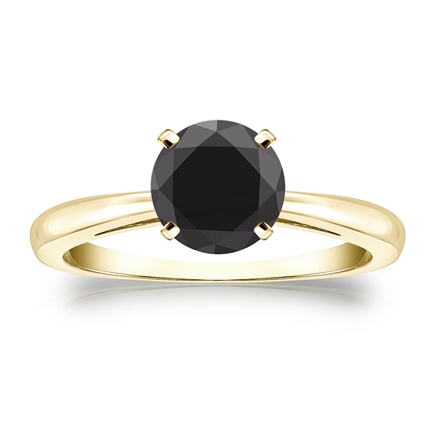Certified 14k Yellow Gold 4-Prong  Black Diamond Solitaire Ring 1.50 ct. tw.