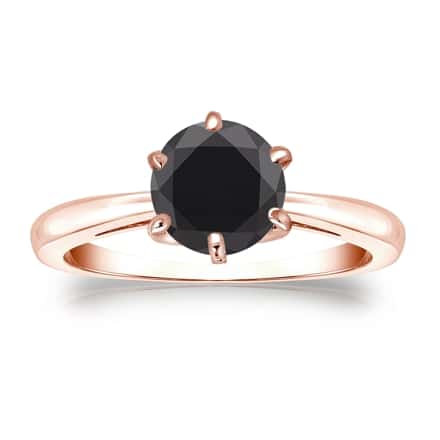 Certified 14k Rose Gold 6-Prong  Black Diamond Solitaire Ring 1.50 ct. tw.