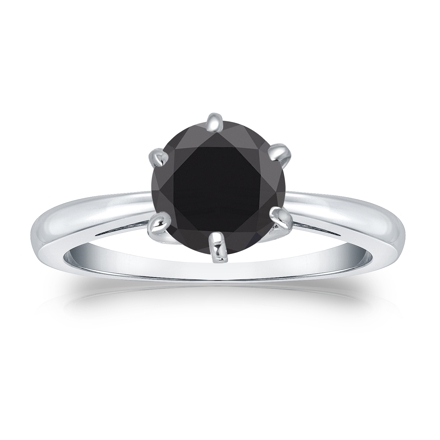 Certified 18k White Gold 6-Prong  Black Diamond Solitaire Ring 1.50 ct. tw.