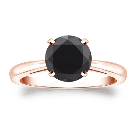 Certified 14k Rose Gold 4-Prong  Black Diamond Solitaire Ring 2.00 ct. tw.