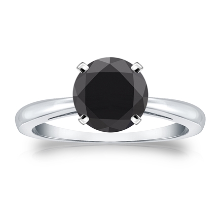 Certified 14k White Gold 4-Prong  Black Diamond Solitaire Ring 2.00 ct. tw.