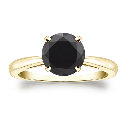 Certified 18k Yellow Gold 4-Prong  Black Diamond Solitaire Ring 2.00 ct. tw.