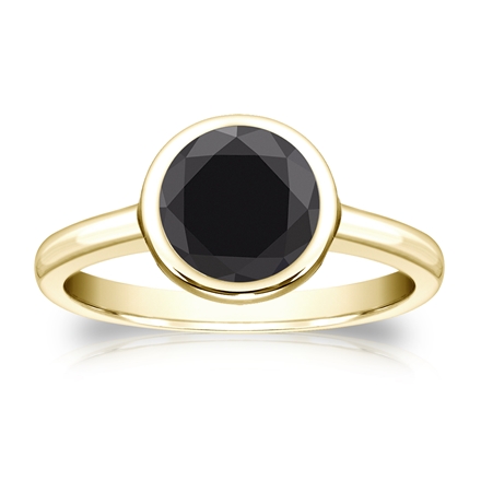 18k Yellow Gold Bezel Black Diamond Solitaire Ring 2.00 ct. tw.