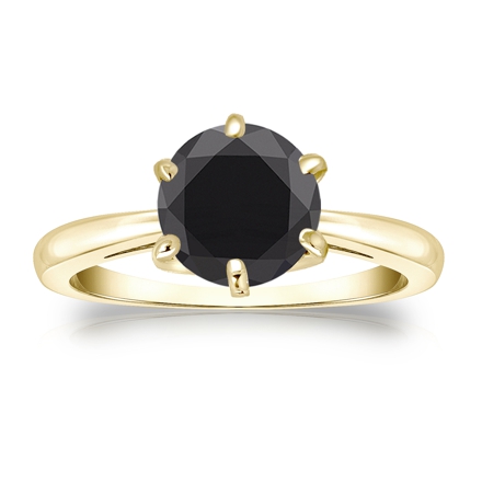 Certified 14k Yellow Gold 6-Prong  Black Diamond Solitaire Ring 2.00 ct. tw.