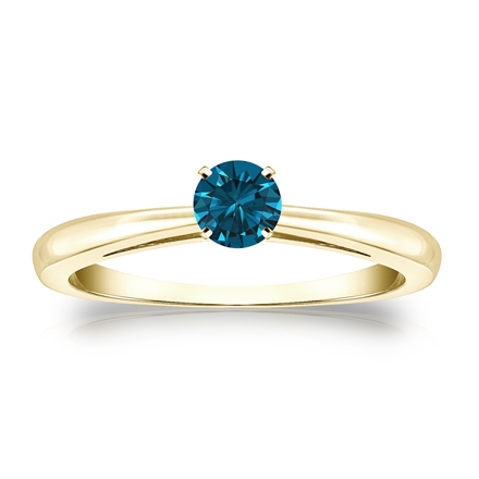Certified 14k Yellow Gold 4-Prong Blue Diamond Solitaire Ring 0.25 ct. tw. (Blue, SI1-SI2)