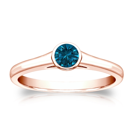 Certified 14k Rose Gold Bezel Round Blue Diamond Ring 0.25 ct. tw. (Blue, SI1-SI2)