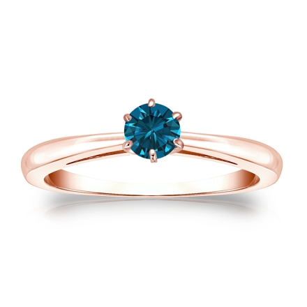 Certified 14k Rose Gold 6-Prong Blue Diamond Solitaire Ring 0.25 ct. tw. (Blue, SI1-SI2)