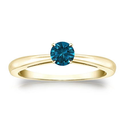 Certified 14k Yellow Gold 4-Prong Blue Diamond Solitaire Ring 0.33 ct. tw. (Blue, SI1-SI2)