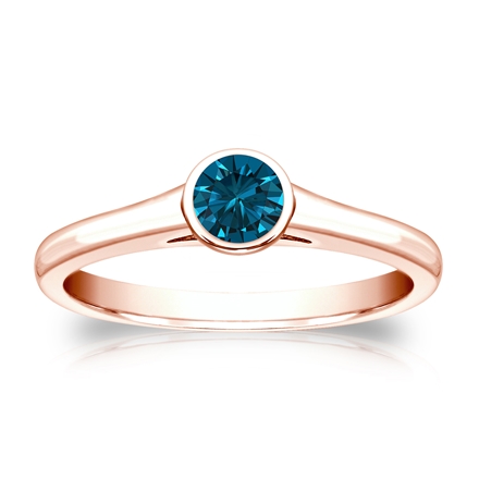 Certified 14k Rose Gold Bezel Round Blue Diamond Ring 0.33 ct. tw. (Blue, SI1-SI2)